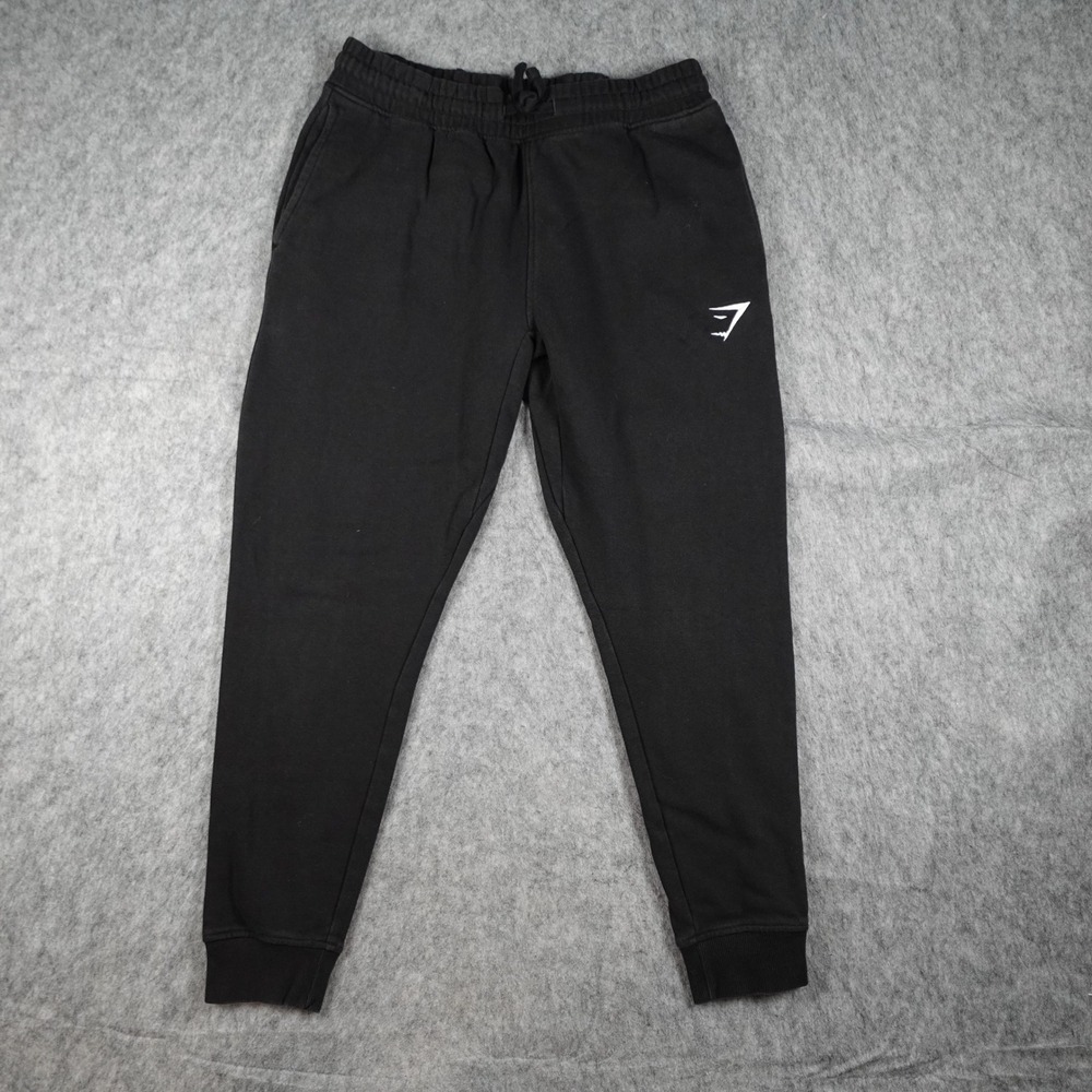 Gymshark Pants Men Small Black Crest Logo Fleece Tapered Jogger Sweatpants